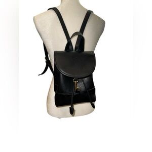 Black Backpack Purse Small Vegan Leather #D